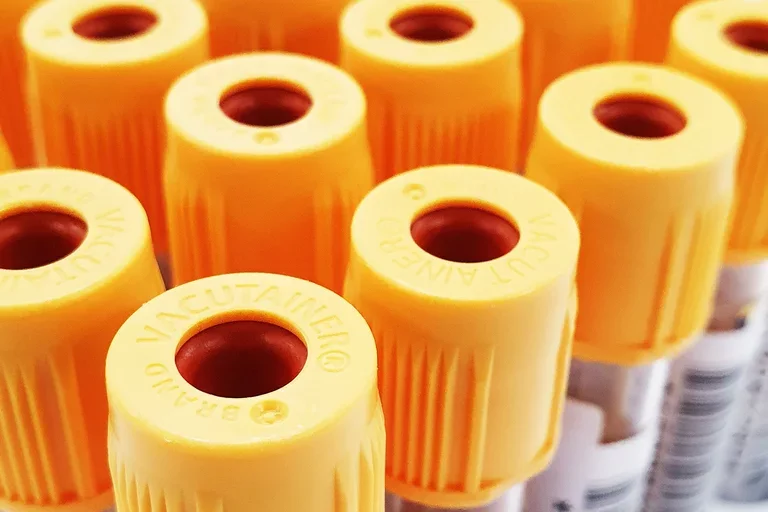 Empty vials for a blood draw.