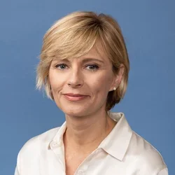 Young woman with blond hair and blue eyes